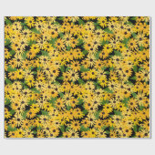 Zwart Eyed Susan Garden Floral Wrapping Papier (Vlak)