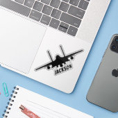 Zwart F-15E Strike Eagle Front Silhouet Naam Sticker (Laptop met iPhone)