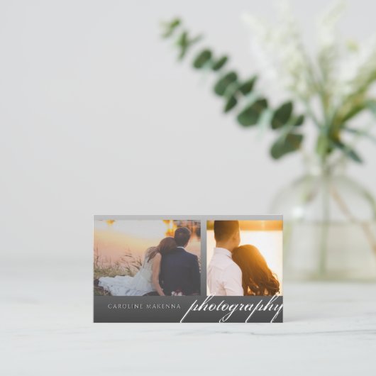 Zwart Fade 2-foto moderne elegantie fotografie Visitekaartje (Staand voorkant)