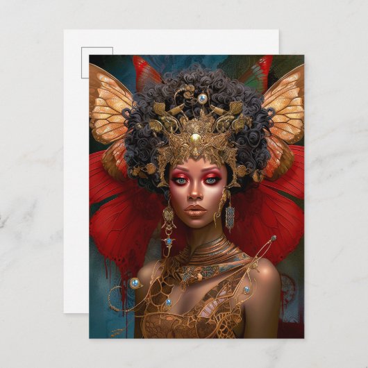 Zwart Fairy Queen Rood Goud Fairy Fantasy Kunst Briefkaart (Voorkant / Achterkant)