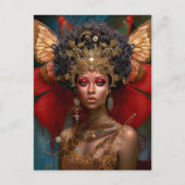Zwart Fairy Queen Rood Goud Fairy Fantasy Kunst Briefkaart (Voorkant)
