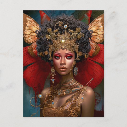 Zwart Fairy Queen Rood Goud Fairy Fantasy Kunst Briefkaart (Voorkant)