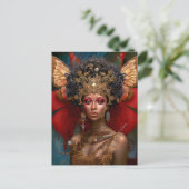 Zwart Fairy Queen Rood Goud Fairy Fantasy Kunst Briefkaart (Staand voorkant)
