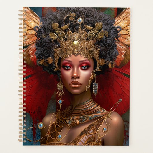 Zwart Fairy Queen Rood Goud Fairy Fantasy Kunst Planner (Voorkant)