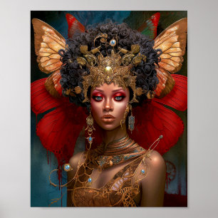 Zwart Fairy Queen Rood Goud Fairy Fantasy Kunst Poster
