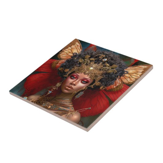 Zwart Fairy Queen Rood Goud Fairy Fantasy Kunst Tegeltje (Zijkant)