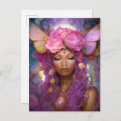 Zwart Fairy Queen Roze Paarse Fantasy Art Briefkaart (Voorkant / Achterkant)