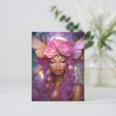 Zwart Fairy Queen Roze Paarse Fantasy Art Briefkaart (Staand voorkant)