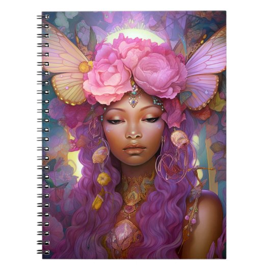 Zwart Fairy Queen Roze Paarse Fantasy Art Notitieboek (Voorkant)