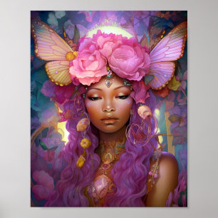 Zwart Fairy Queen Roze Paarse Fantasy Art Poster