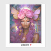 Zwart Fairy Queen Roze Paarse Fantasy Art Sticker (Vel)