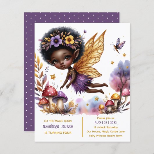 Zwart Fairy Verjaardag Fairycore Paarse Goud (Voorkant / Achterkant)