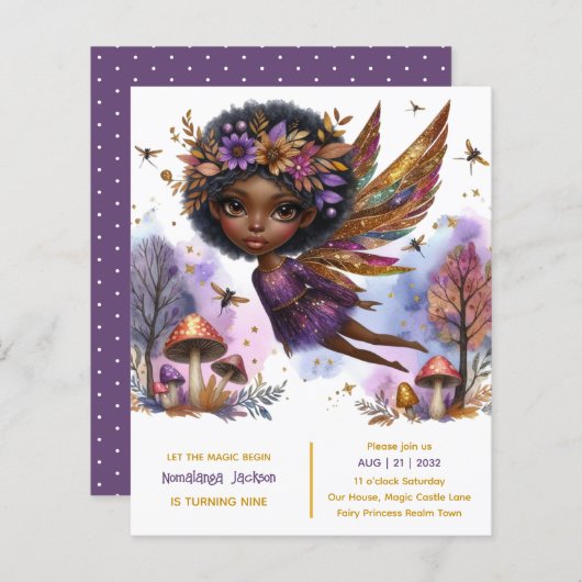 Zwart Fairy Verjaardag Fairycore Paarse Goud (Voorkant / Achterkant)