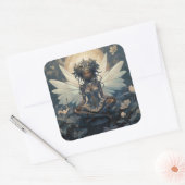 Zwart Fairy Zittend op een Lily Pad Vierkante Sticker (Envelop)
