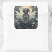 Zwart Fairy Zittend op een Lily Pad Vierkante Sticker (Tas)