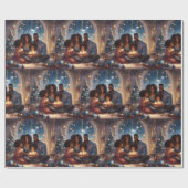 Zwart Familie Kerstmis Cadeaupapier (Vlak)