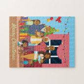 Zwart Familie Kerstscène met Grootouders Legpuzzel (Horizontaal)