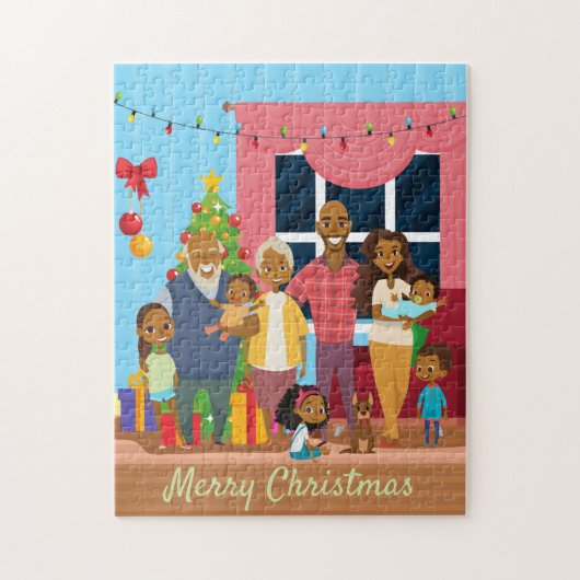 Zwart Familie Kerstscène met Grootouders Legpuzzel (Verticaal)