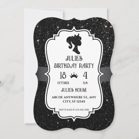 Zwart Fancy glitter sparkle pop birthday Kaart (Voorkant)