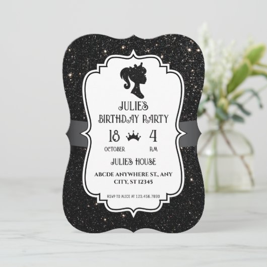 Zwart Fancy glitter sparkle pop birthday Kaart (Staand voorkant)