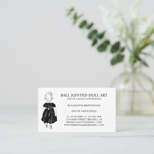 Zwart Fashion Doll Collector Fabric Visitekaartje (Staand voorkant)