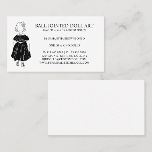 Zwart Fashion Doll Collector Fabric Visitekaartje (Voorkant / Achterkant)