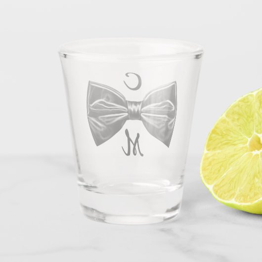 Zwart Faux Bow Stropdas Monogram Shot Glas (Achterkant)