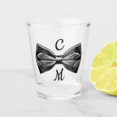 Zwart Faux Bow Stropdas Monogram Shot Glas (Voorkant)