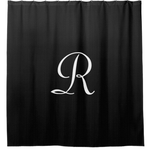 Zwart Faux Burlap Douchegordijn Wit Monogram (Voorkant)