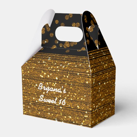 Zwart Faux Geborsteld Goud Glitter Favor Boxes Bedankdoosjes (Voorkant Zijde)