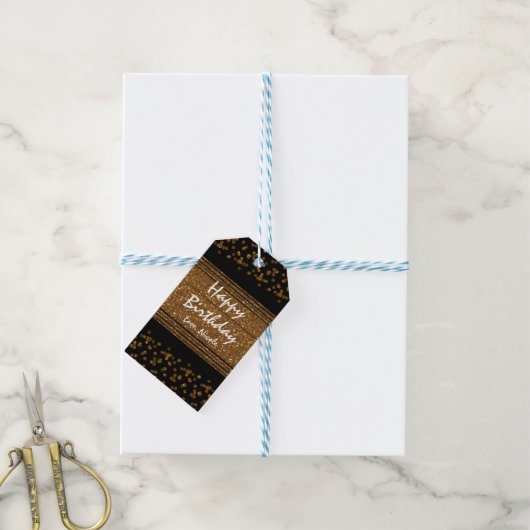 Zwart Faux Geborsteld Goud Glitter Glamour Gift La Cadeaulabel (Met Touw)