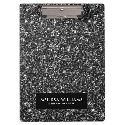 Zwart Faux Glitter Border Lijst Klembord (Voorkant)