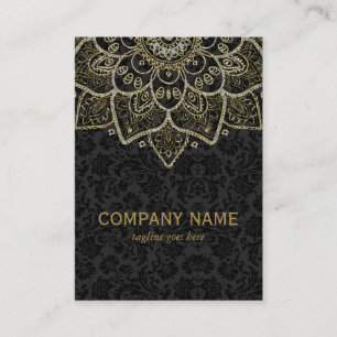 Zwart Faux Glitter En Gouden Bloemen Mandala 2a Visitekaartje
