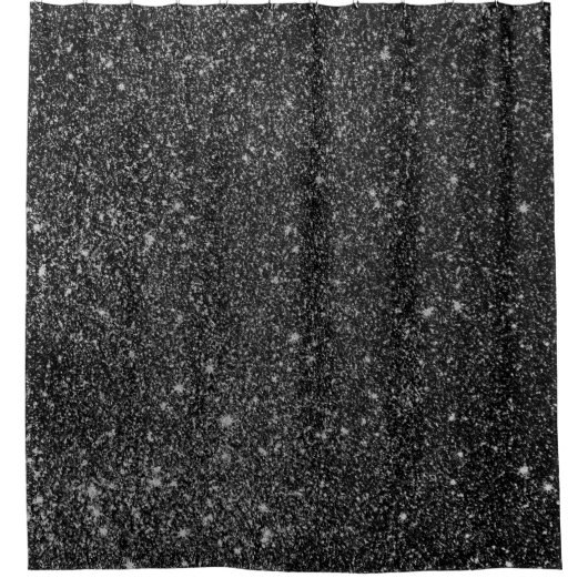 Zwart faux glitter & witte sprankels achtergrond douchegordijn (Voorkant)