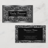 Zwart Faux Glitter Zilver Lijst Visitekaartje (Voorkant / Achterkant)