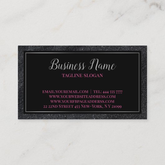 Zwart Faux Glitter Zilveren Accenten Visitekaartje (Achterkant)
