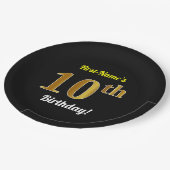 Zwart, Faux Gold 10th Birthday + Aangepaste naam Papieren Bordje (Gekanteld)