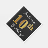 Zwart, Faux Gold 10th Birthday + Aangepaste naam Servetten (Hoek)
