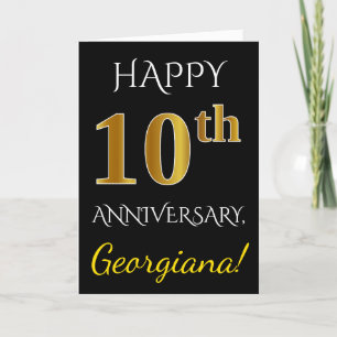 Zwart, Faux Gold 10th Wedding Jubileum + naam Kaart