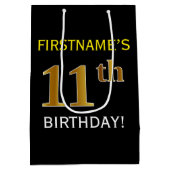 Zwart, Faux Gold 11e verjaardag + Aangepaste naam Medium Cadeauzakje (Achterkant)