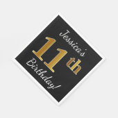 Zwart, Faux Gold 11e verjaardag + Aangepaste naam Servet (Hoek)