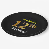 Zwart, Faux Gold 12e verjaardag + Aangepaste naam Papieren Bordje (Gekanteld)