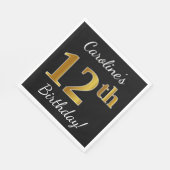 Zwart, Faux Gold 12e verjaardag + Aangepaste naam Servet (Hoek)