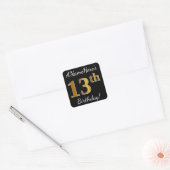 Zwart, Faux Gold 13th Birthday + Eigen naam Vierkante Sticker (Envelop)