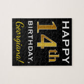 Zwart, Faux Gold 14th Birthday + Eigen naam Legpuzzel (Horizontaal)
