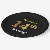 Zwart, Faux Gold 14th Birthday + Eigen naam Papieren Bordje (Gekanteld)