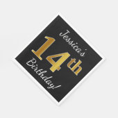 Zwart, Faux Gold 14th Birthday + Eigen naam Servetten (Hoek)