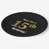 Zwart, Faux Gold 15th Birthday + Eigen naam Papieren Bordje (Gekanteld)