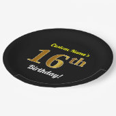 Zwart, Faux Gold 16e verjaardag + Aangepaste naam Papieren Bordje (Gekanteld)