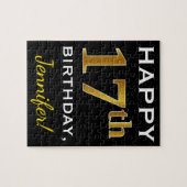 Zwart, Faux Gold 17e verjaardag + Aangepaste naam Legpuzzel (Horizontaal)